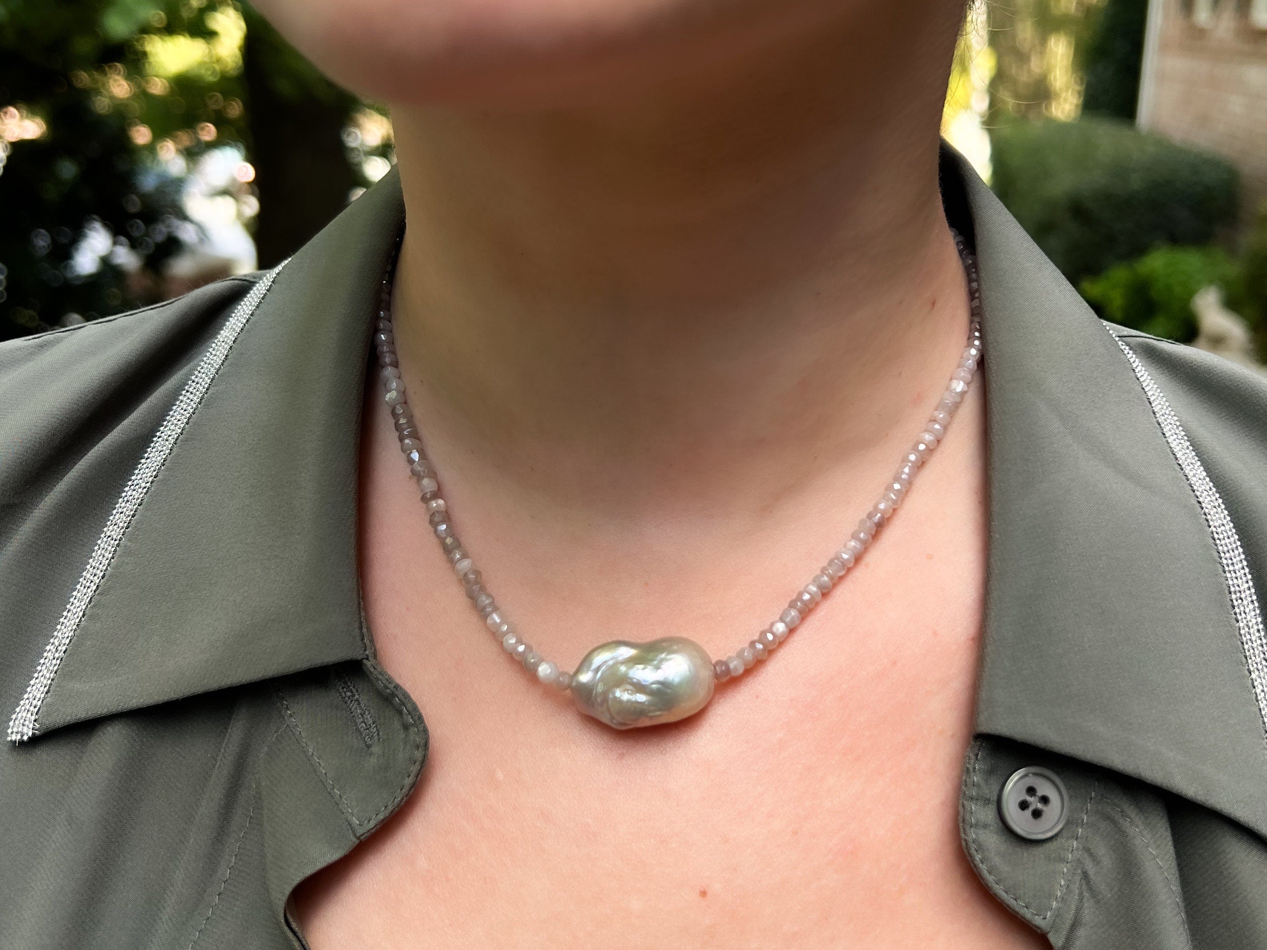 Baroque_Pearls,Short_Necklace,Pearl_Necklace,Gemstone_Necklace,Moonstone_Necklace,Handmade_necklace,Natural_Gemstones,Gifts_for_Her,Mother's_Day,All_Season_Jewelry,Fall_Necklace,Oxidized_Sterling,Dainty_Necklace