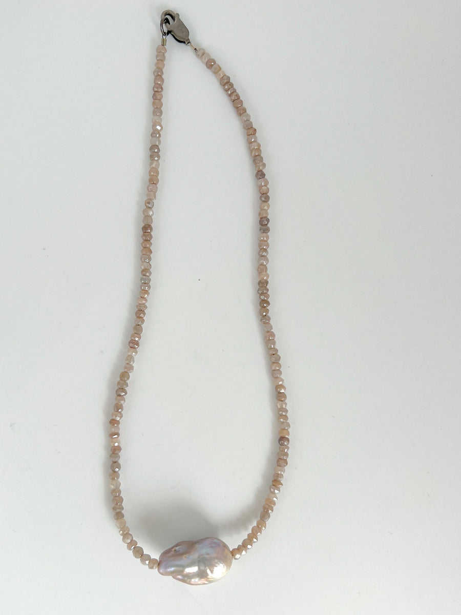 Baroque Pearl Moonstone Short Necklace