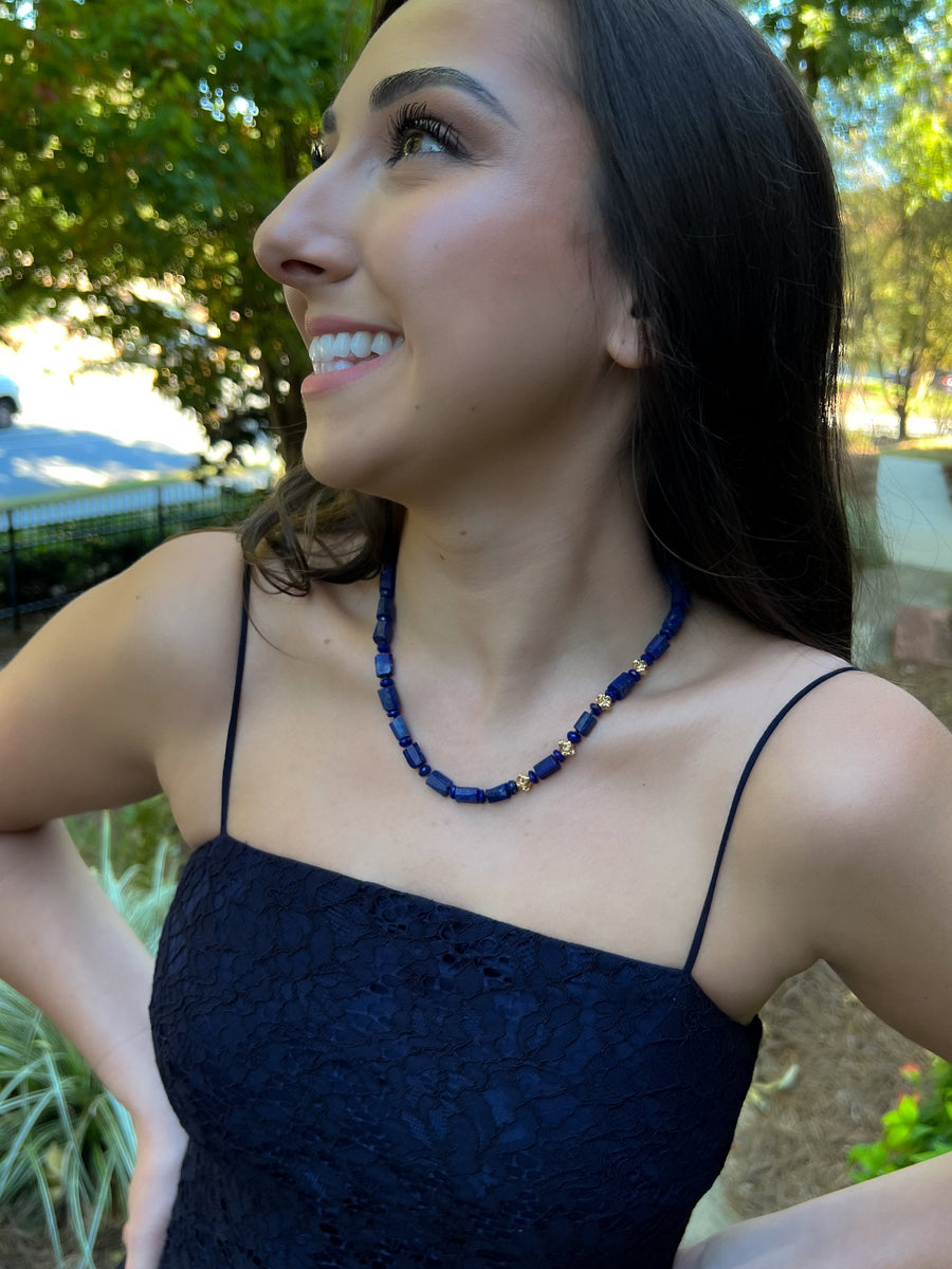 Lapis_Necklace,Lapis_Lazuli,Gemstone_Necklace,Blue_Gemstone,Blue_Necklace,Gold_filled_accents,Gifts_for_Her,Mother's_Day_Gifts,Fall_Necklace,Handmade_necklace,Short_Necklace,Statement_necklace,Layering_necklace