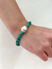 Turquoise Heishi and Baroque Pearl Bracelet