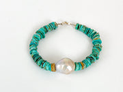 Turquoise Heishi and Baroque Pearl Bracelet