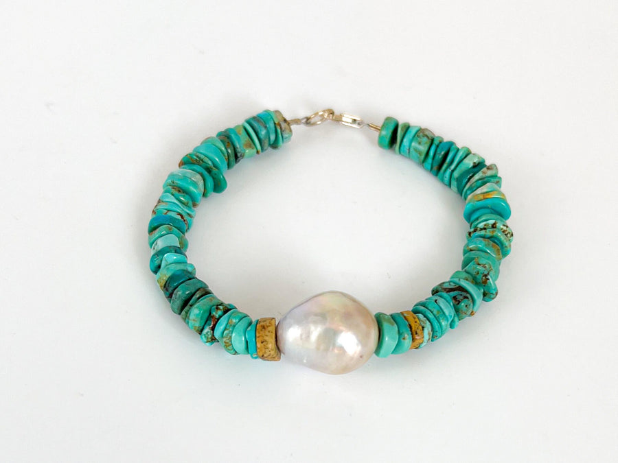 Turquoise Heishi and Baroque Pearl Bracelet