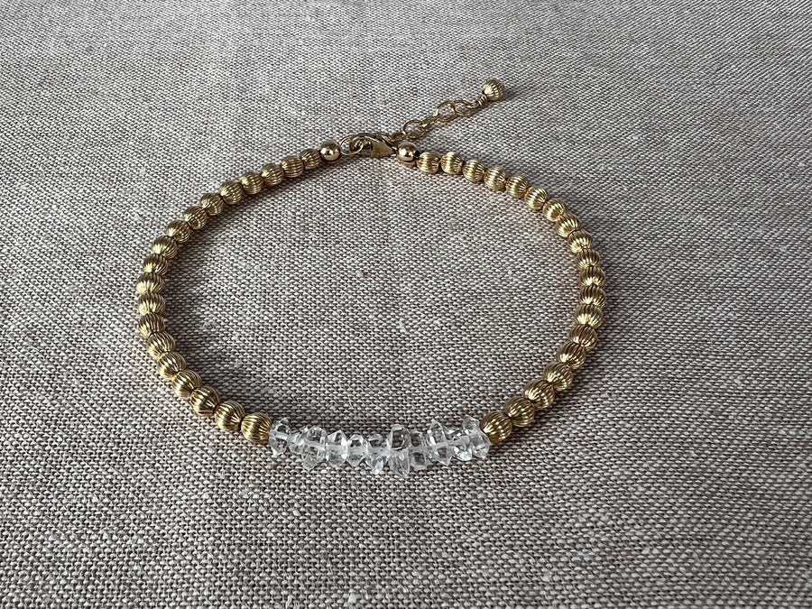 Herkimer Diamond and Gold Bead Bracelet