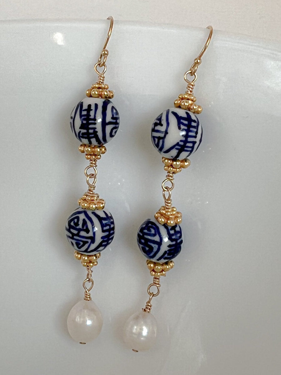 Chinoiserie Long Drop Earrings