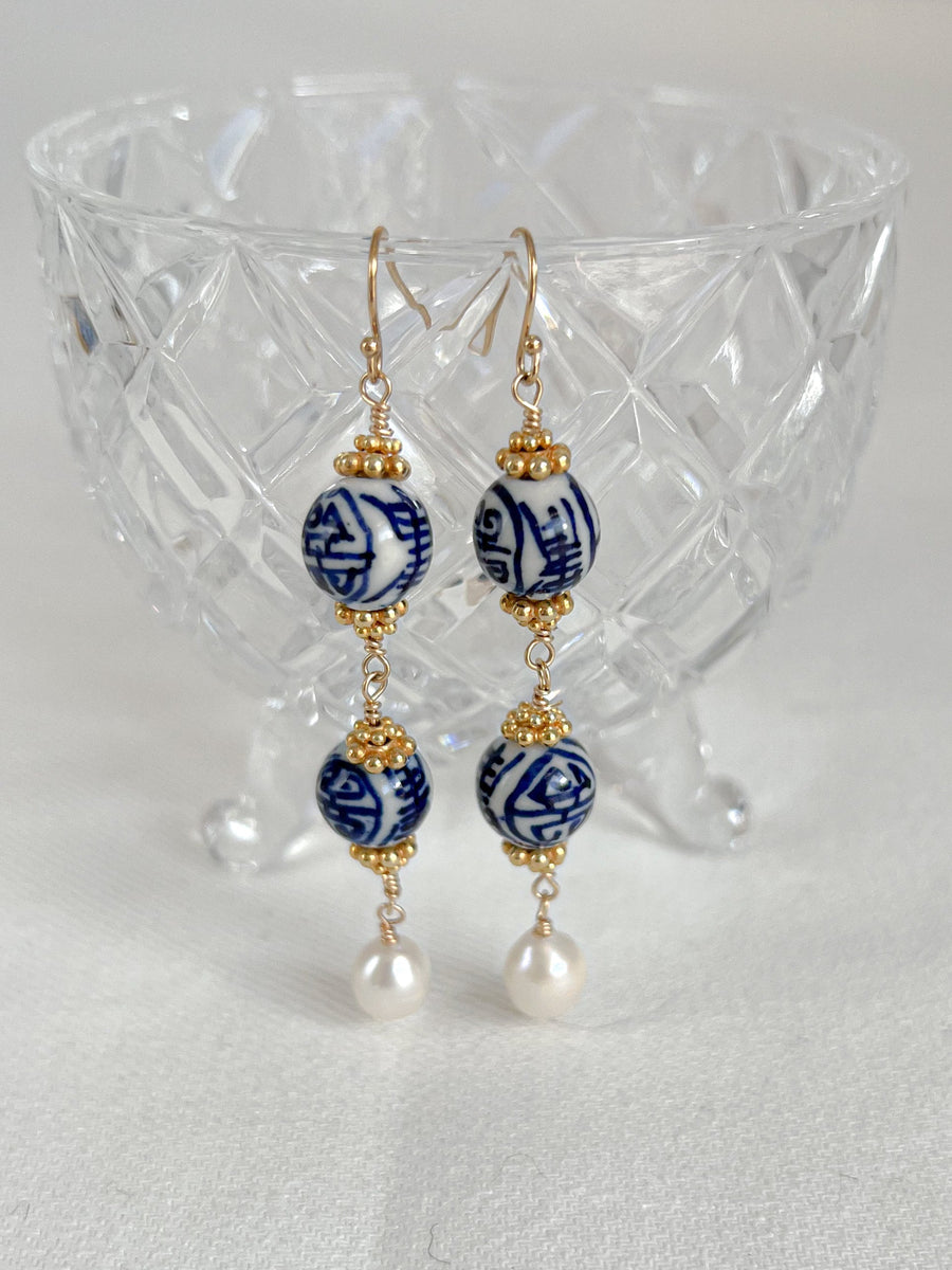 Chinoiserie Long Drop Earrings