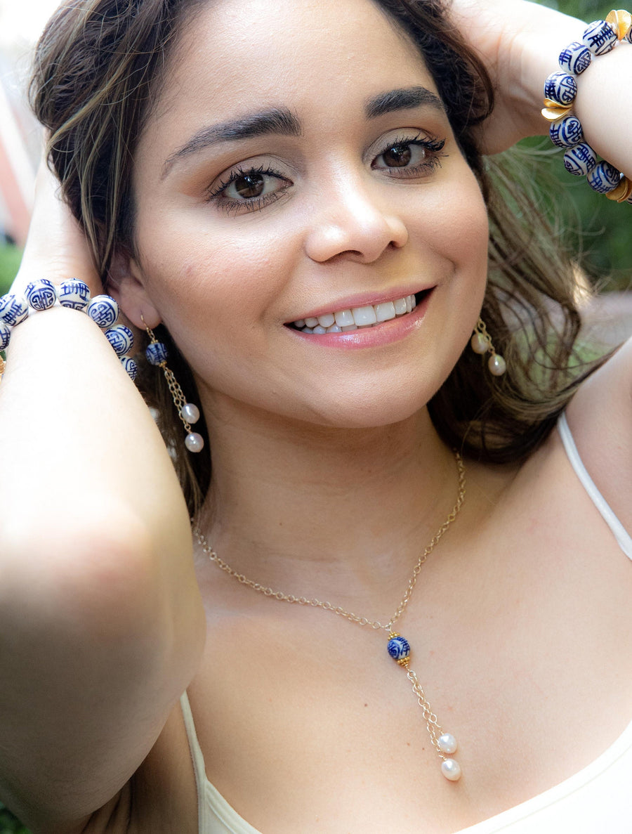 Chinoiserie Bead Necklace with Rice Pearls