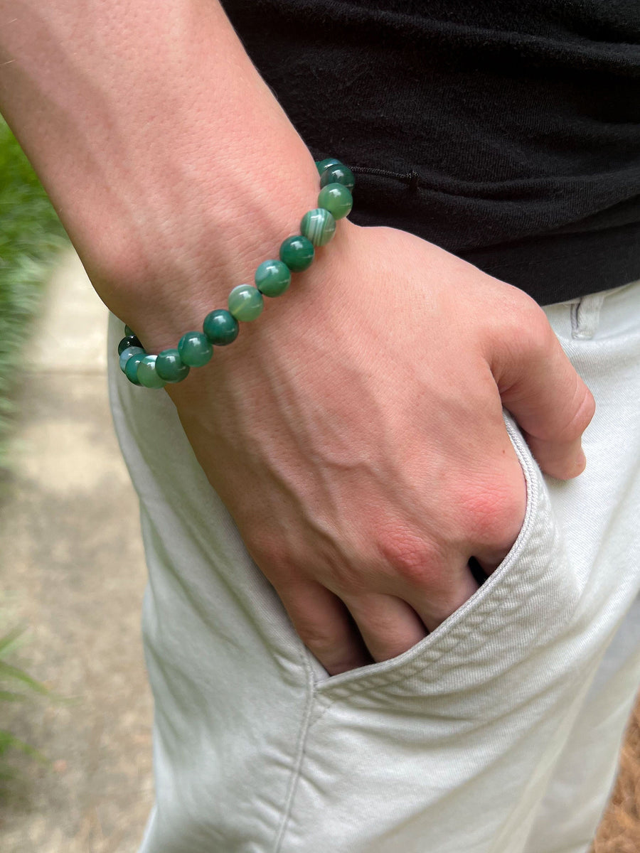 Natural_Gemstones,Men's_Bracelets,Gemstone_Bracelets,Adjustable_bracelets,Adjustable_slide,Handmade_bracelets,Green_Agate,Green_Beads,Gifts_for_Him,Father's_Day_gifts,Unisex_bracelets,Everyday_bracelets,Boho_Style