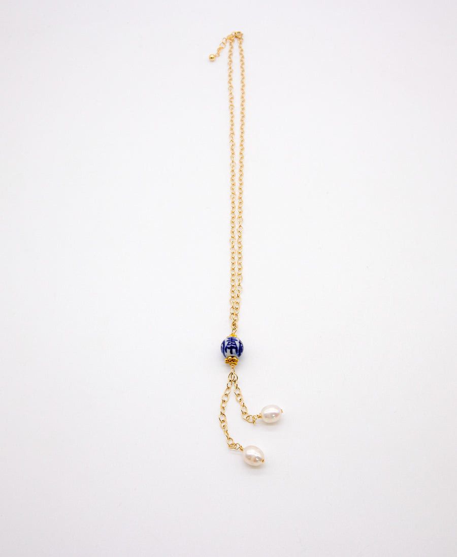 Chinoiserie Bead Necklace with Rice Pearls