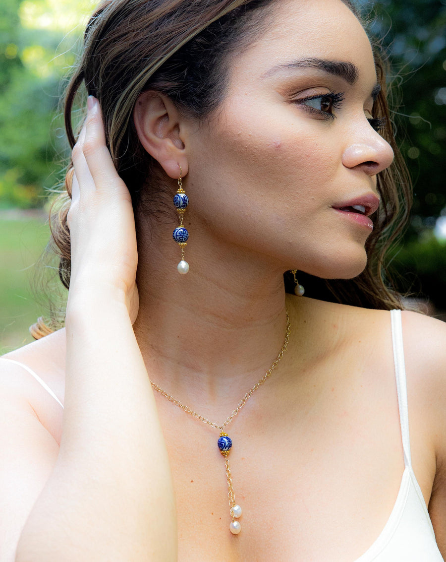 Chinoiserie Bead Necklace with Rice Pearls