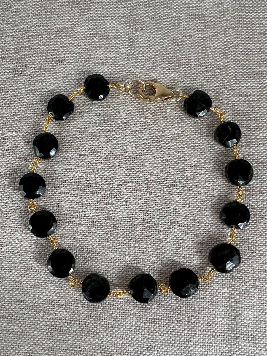 Black Spinel Coin Bracelet