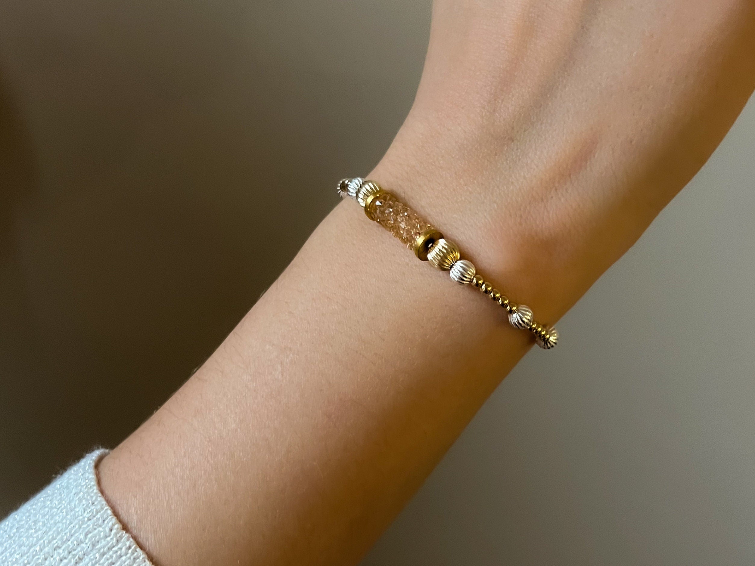 Beaded_Bracelets,Silver_bead_bracelet,Gold_bead_bracelet,Crystal_Bar_bracelet,Swarovski_crystal,stretch_bracelets,Gift_with_Sparkle,Gift_for_Mom,Holiday_Jewelry,Stacking_bracelets,Two_tone_bracelet,Handmade_bracelets,Boho_Bracelet
