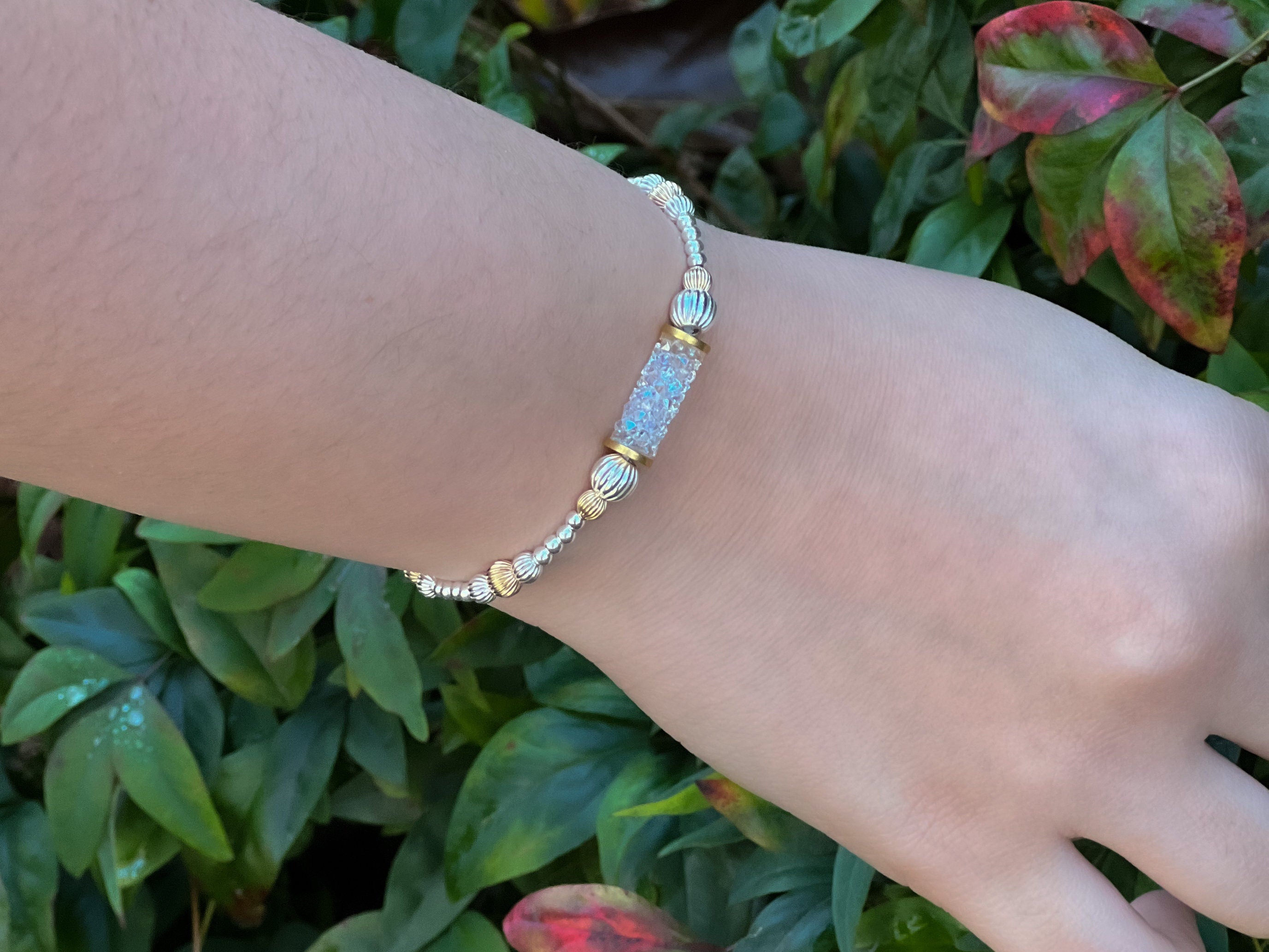 Crystal_Bar_Bracelet,Swarovski_Crystal,Stretch_Bracelet,Sterling_silver,Gold_Filled_beads,Gift_She_Will_Love,Mother's_Day,Holiday_bracelet,Stacking_bracelet,Beaded_bracelet,Two_tone_bracelet,handmade_bracelet,Holiday_Gift