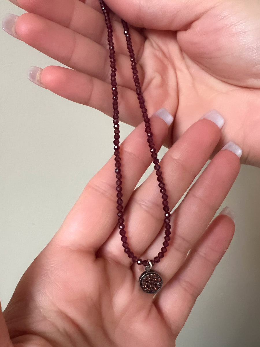Dainty Garnet Necklace with Pave Gemstone Pendant