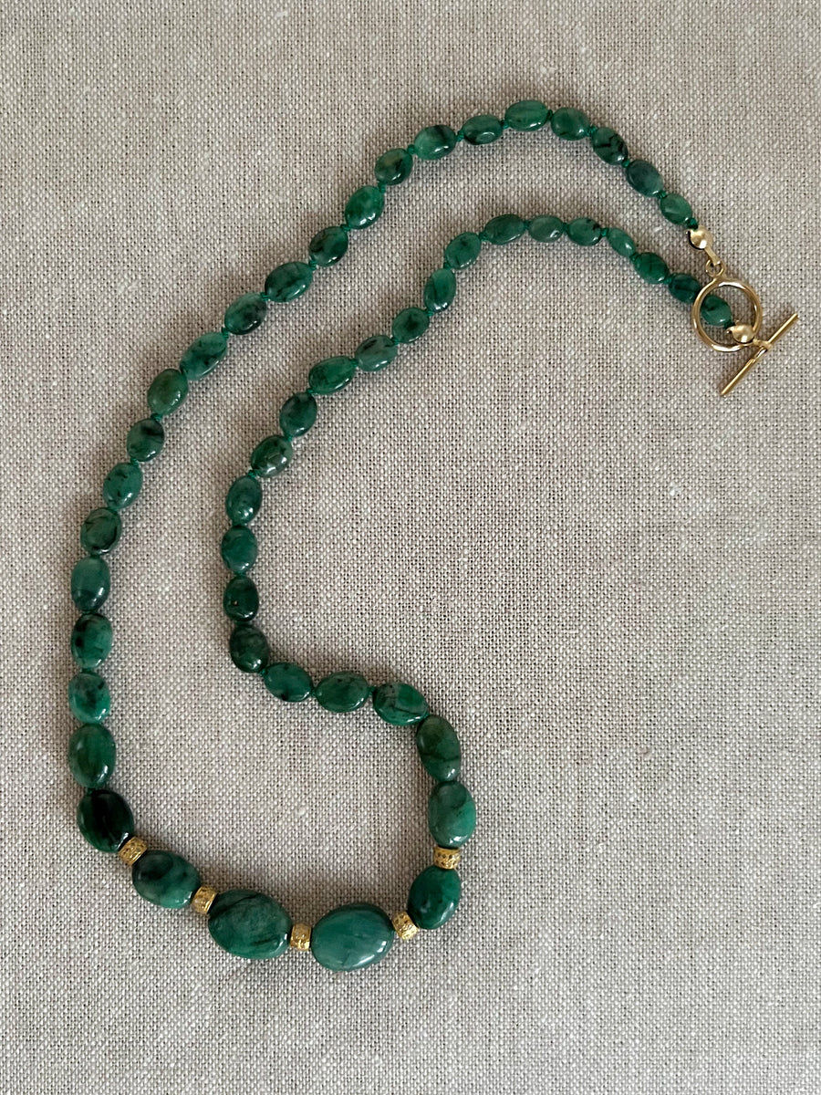 Emerald Necklace with Pave Diamond Gold Accents