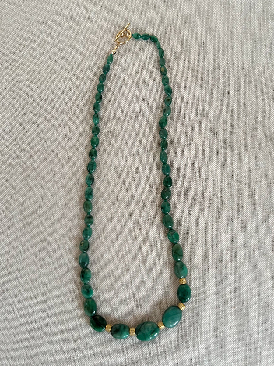 Emerald Necklace with Pave Diamond Gold Accents