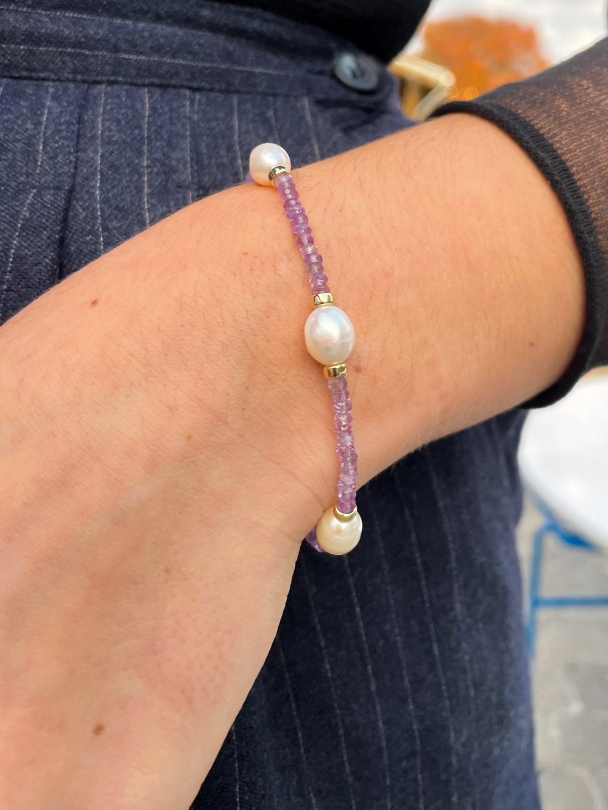 Natural_Gemstones,Amethyst_bracelet,Gemstone_bracelet,Rice_Pearls,Freshwater_Pearls,February_Birthstone,Birthstone_jewelry,Popular_style,Boho_bracelet,Mom_gift,Station_bracelet,Pearl_Stations,Artisan_made
