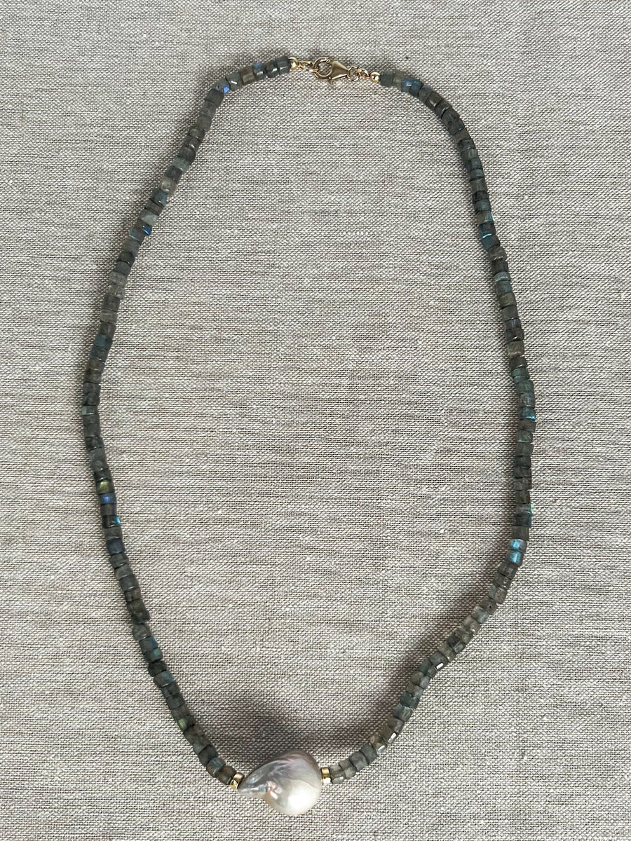 Heishi Labradorite and Baroque Pearl Necklace