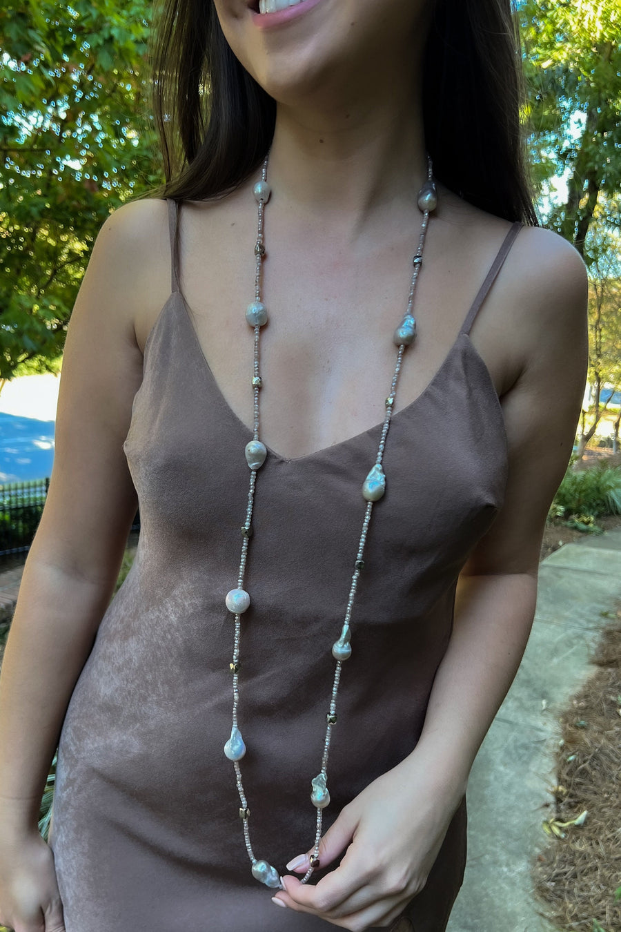 Long Baroque Pearl and Moonstone Necklace