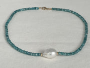 Blue Silverite and Baroque Pearl Necklace