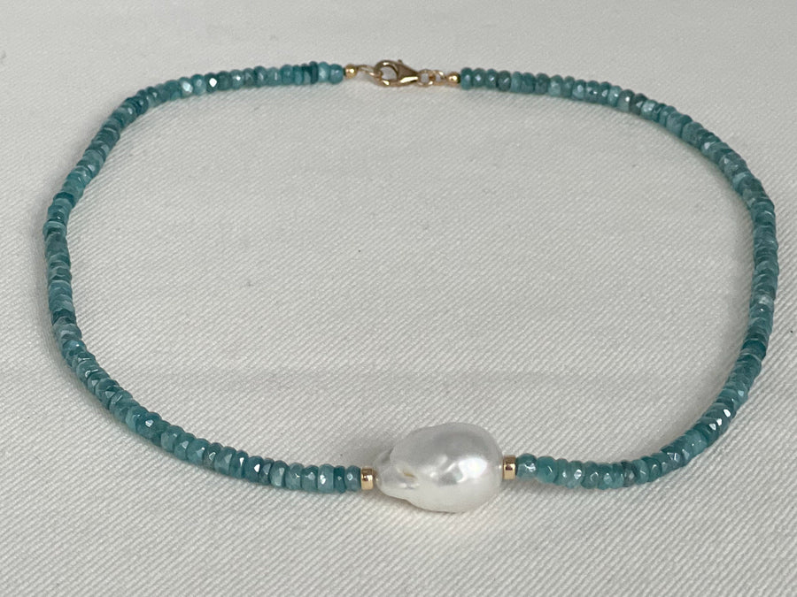Blue Silverite and Baroque Pearl Necklace
