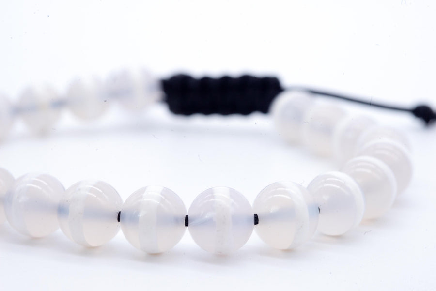 White Agate Tuxedo Men's Adjustable Bracelet