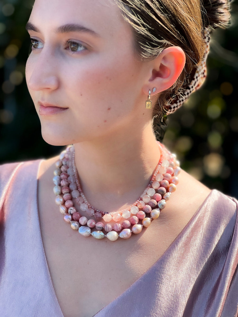 Rhodochrosite Baroque Pearl Necklace