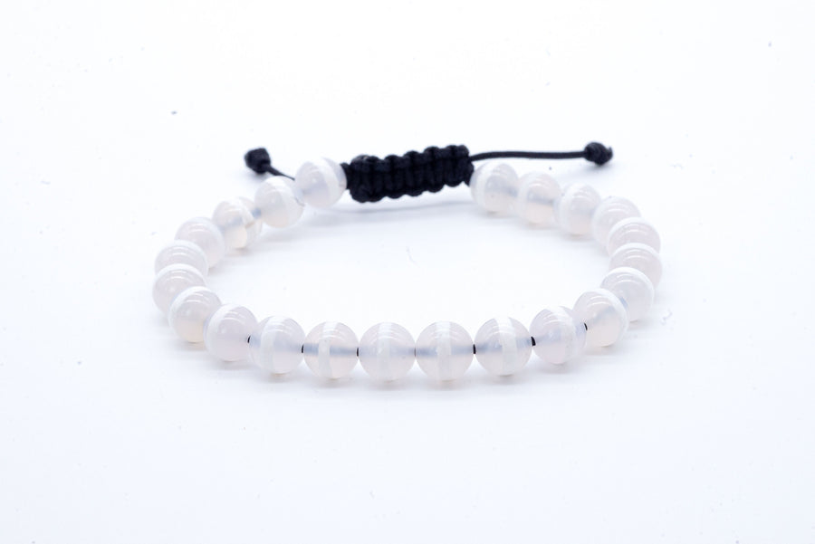 White Agate Tuxedo Men's Adjustable Bracelet