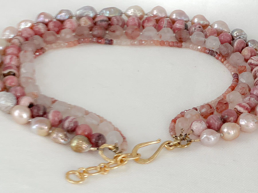Rhodochrosite Baroque Pearl Necklace