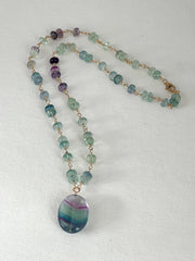 Fluorite Rondelle Necklace with Fluorite Pendant