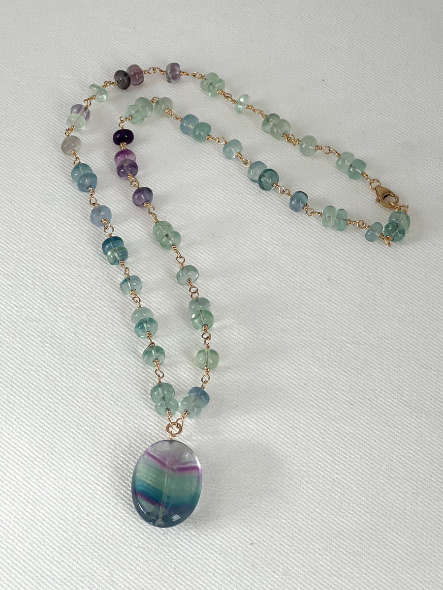 Fluorite Rondelle Necklace with Fluorite Pendant