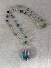 Fluorite Rondelle Necklace with Fluorite Pendant