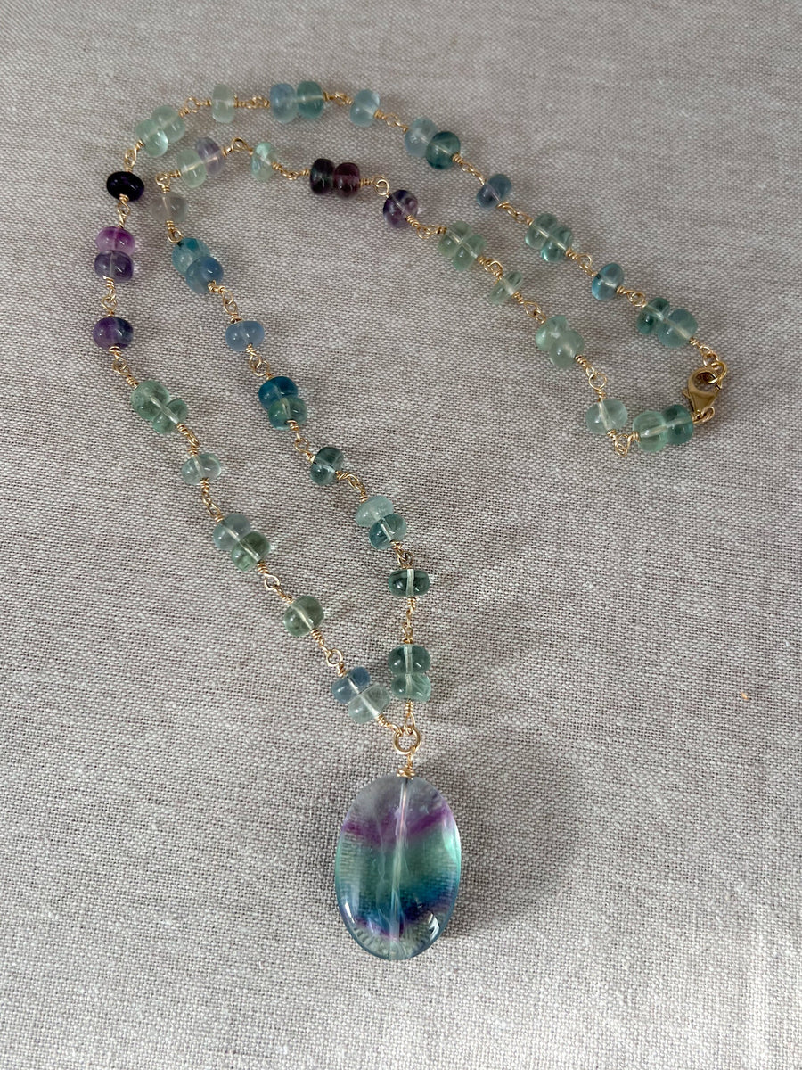Fluorite Rondelle Necklace with Fluorite Pendant