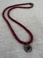 Ruby Necklace with Diamond Pave Ruby Pendant