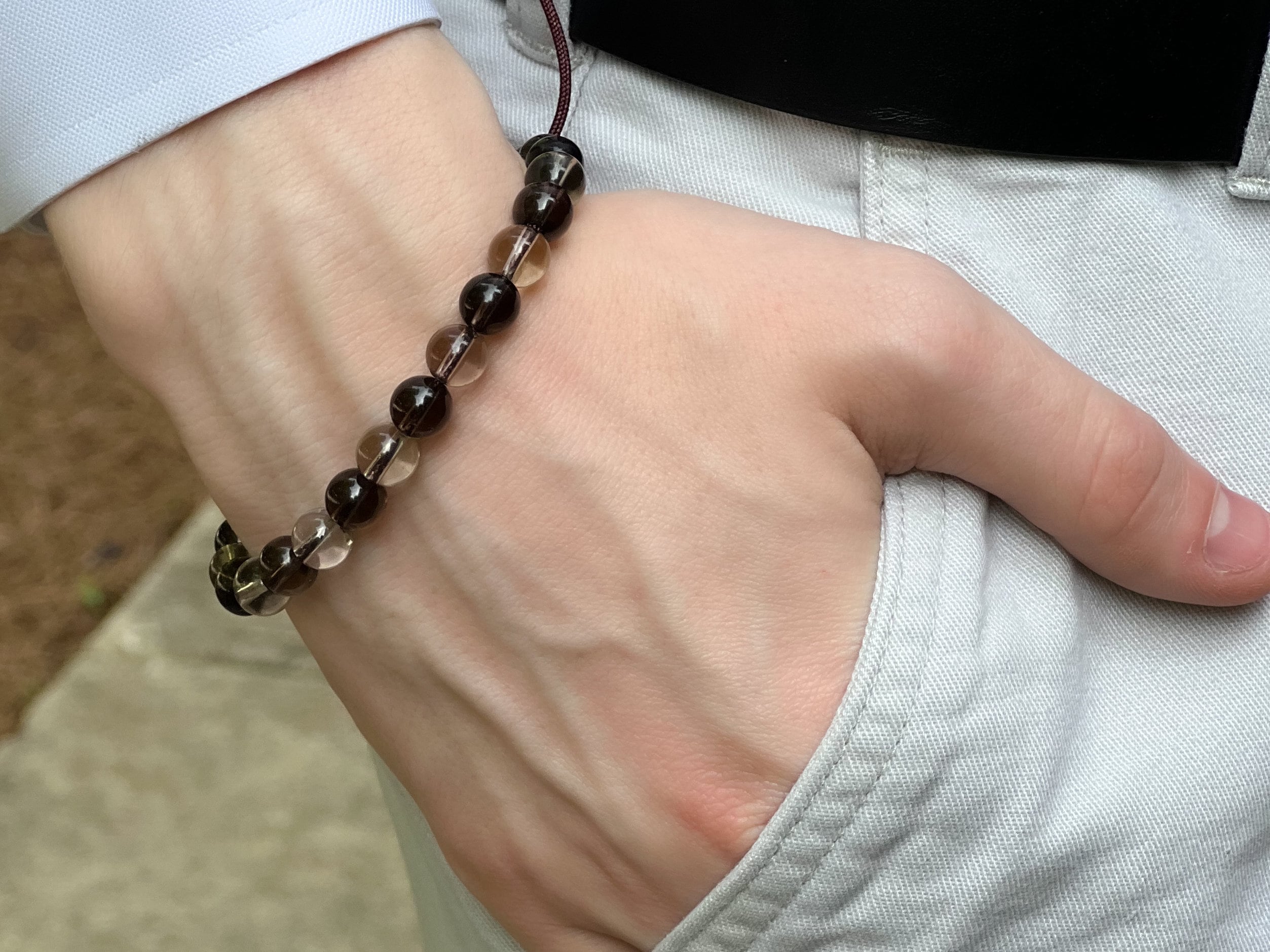 Smoky_Quartz,Mens_Quartz_Bracelet,Brown_gemstone,Natural_Gemstones,Two_Tone_Bracelet,handmade,Adjustable_bracelets,Adjustable_slide,Boho_Bracelets,Gift_for_Him,Fathers_Day_Gifts,Macrame_bracelet,November_birthstone