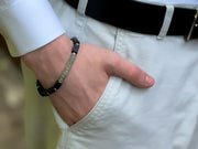Men's Shungite Bracelet with Diamond Pave Bar Accent