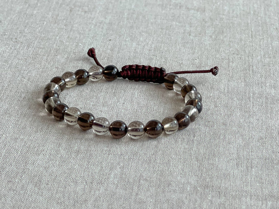 Men's Smoky Quartz Two Tone Adjustable Bracelet