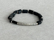 Men's Shungite Bracelet with Diamond Pave Bar Accent