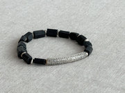 Men's Shungite Bracelet with Diamond Pave Bar Accent