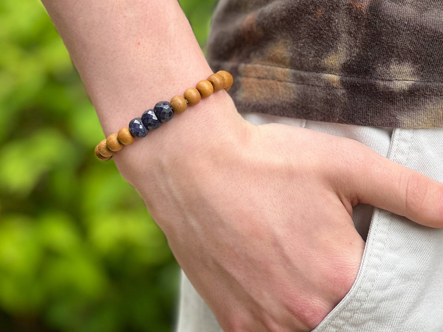 Men's Sandalwood and Natural Sapphire Bracelet