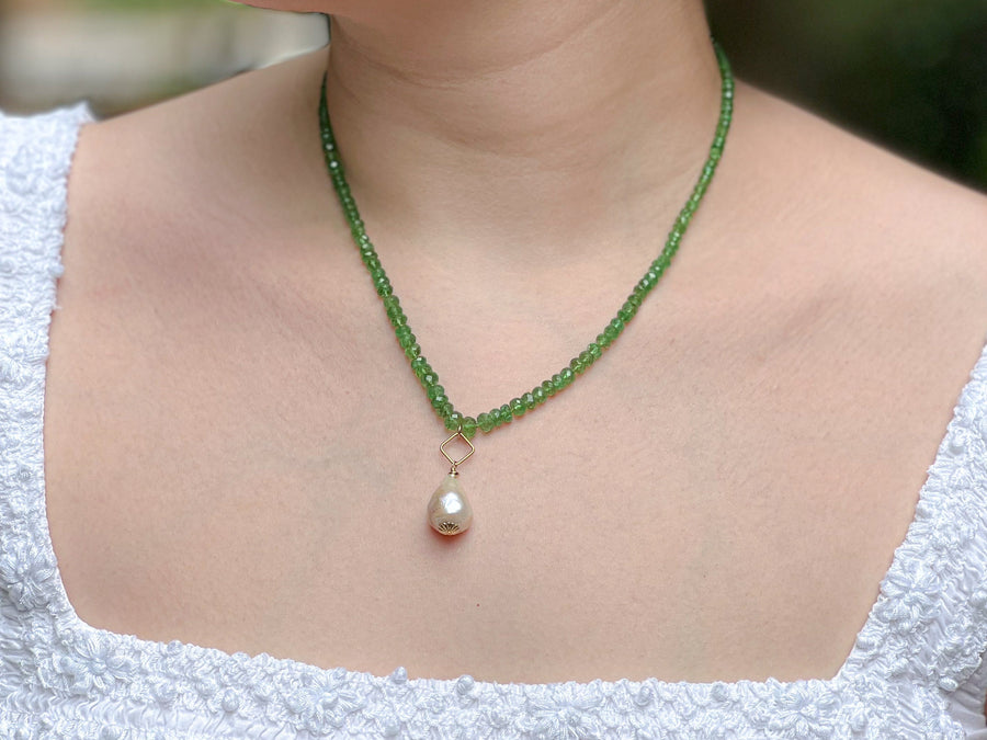 Tsavorite and Baroque Pearl Necklace
