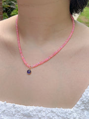 Pink Opal Necklace with Tanzanite Pendant