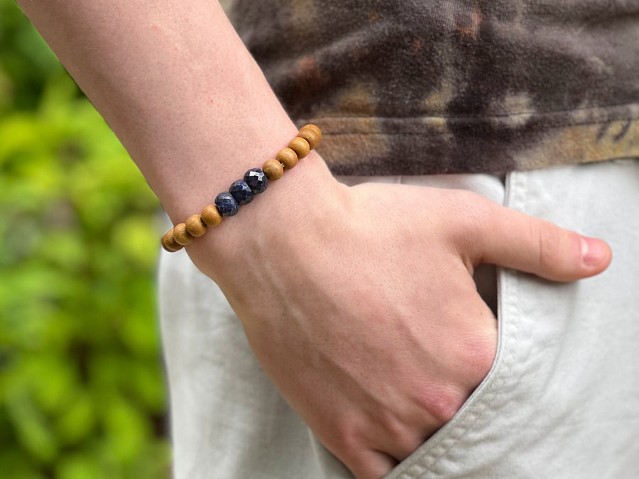 Men's Sandalwood and Natural Sapphire Bracelet