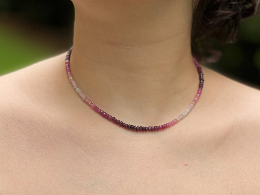 Shaded Ruby Ombre Necklace with Gold Accents