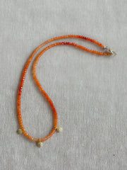 Dainty Carnelian Necklace with Pave Diamond Accents