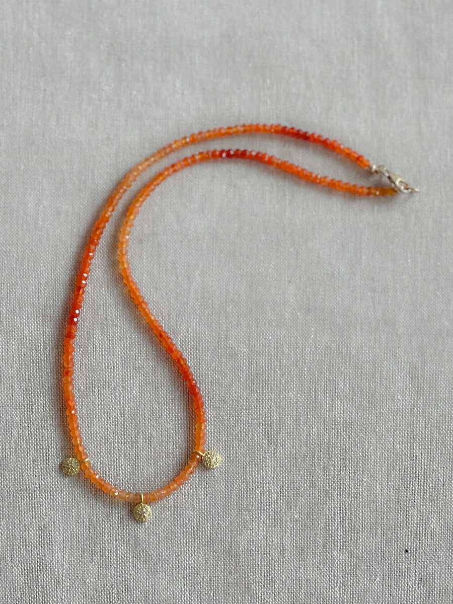Dainty Carnelian Necklace with Pave Diamond Accents