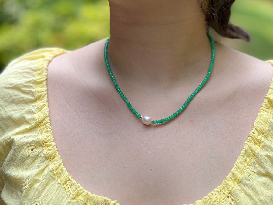 Chrysoprase Necklace with Rice Pearl Accent
