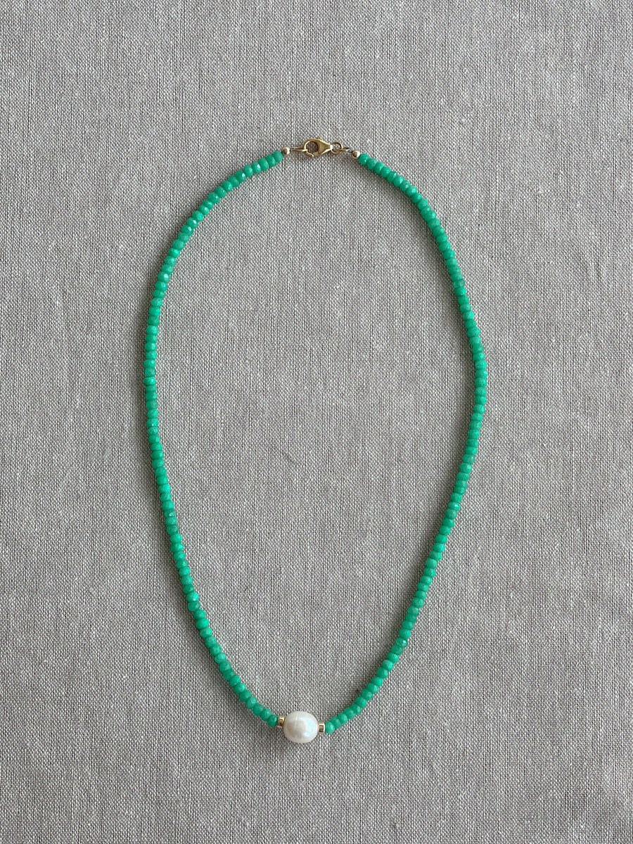 Chrysoprase Necklace with Rice Pearl Accent