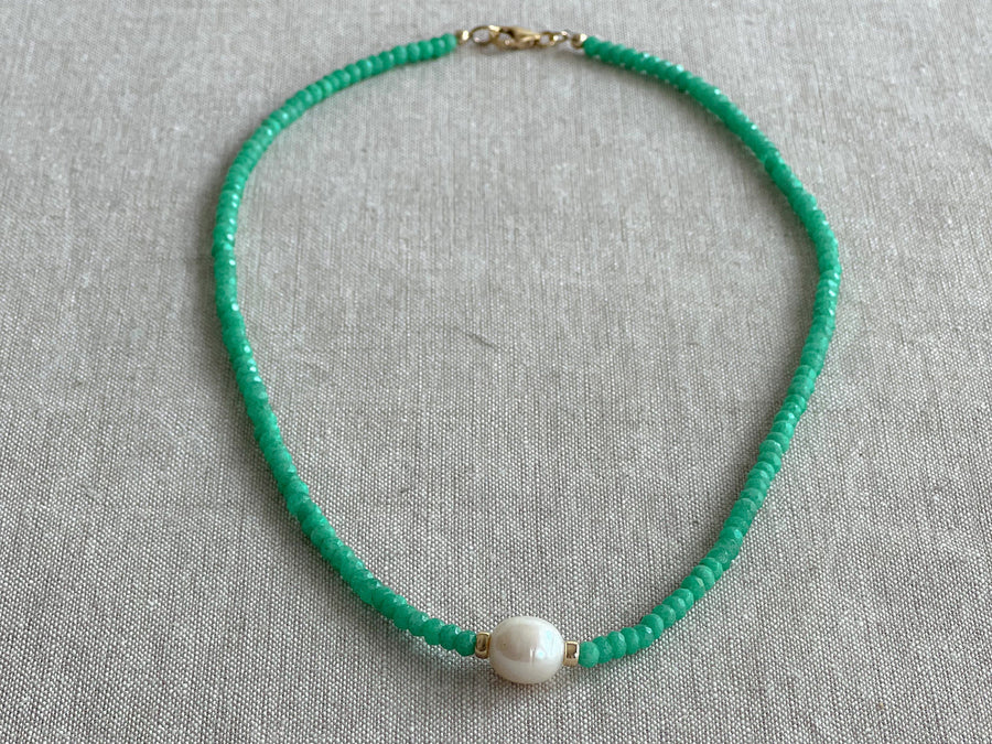 Chrysoprase Necklace with Rice Pearl Accent