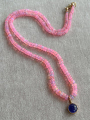 Pink Opal Necklace with Tanzanite Pendant