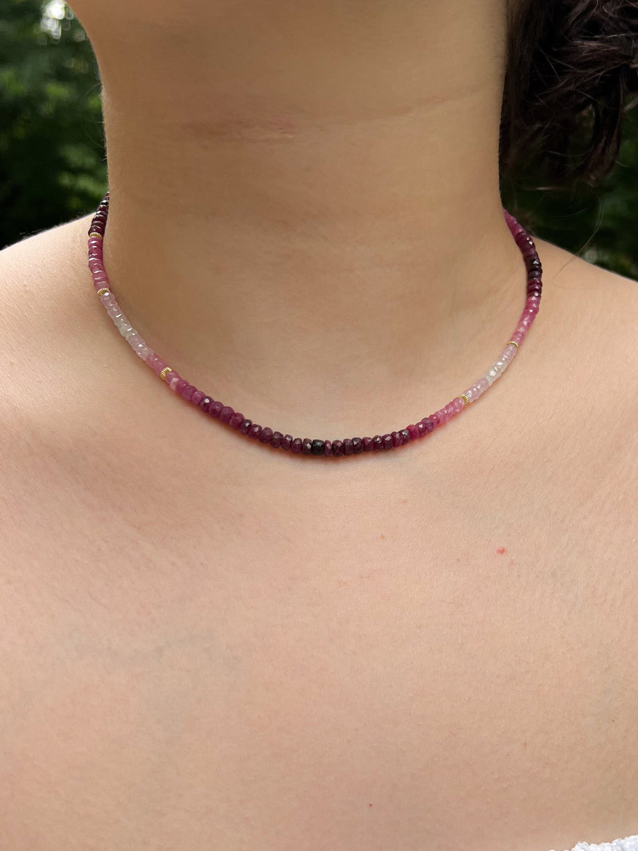 Shaded Ruby Ombre Necklace with Gold Accents